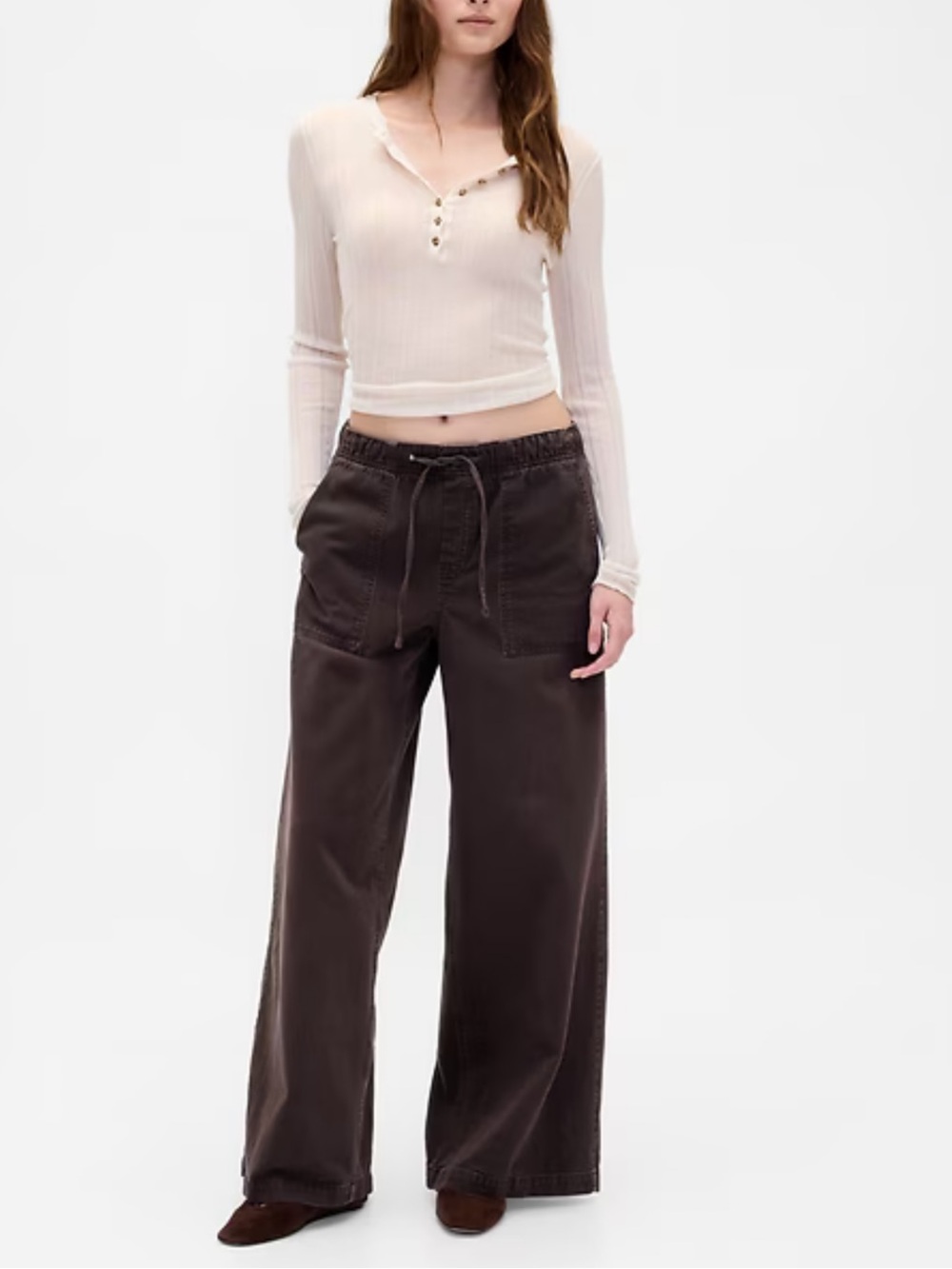 Gap Mid Rise Easy Baggy Pants in Dark Brown